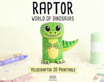 Velociraptor 3D Papercraft-dinosaurus, afdrukbare STEAM-activiteitenkit, ideaal voor kinderactiviteiten thuis of op school (digitale download)