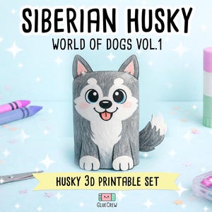 Siberian HUSKY Paper Craft Printable 3D DIY Dog Kit for Kids, Cute Puppy Activity for Preschool, Home Schooling and Primary School Teaching immagine 1
