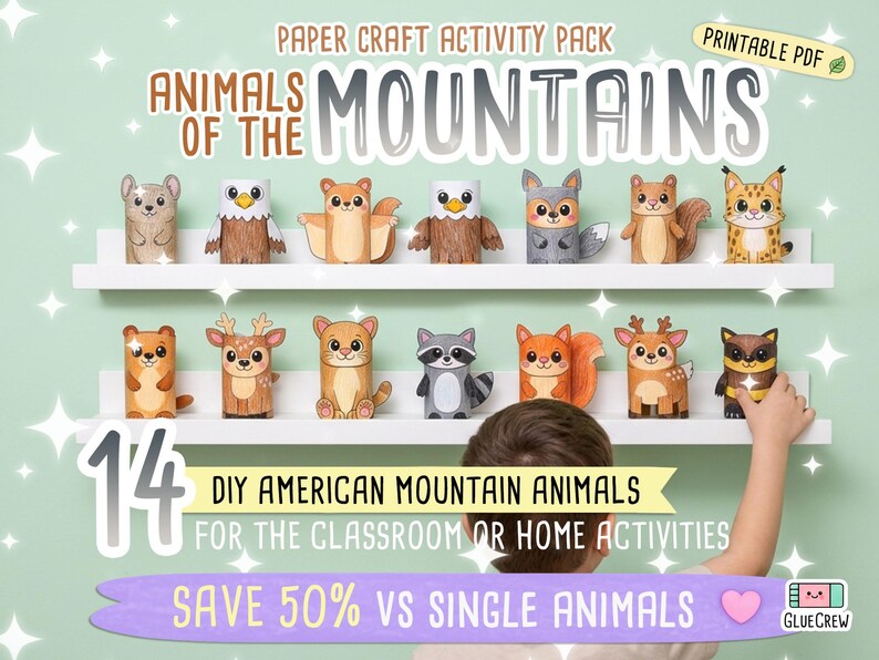 Puede incluir: Un paquete de actividades de manualidades en papel con 14 animales de monta&ntilde;a americanos para hacer uno mismo. El PDF imprimible incluye ilustraciones de criaturas como &aacute;guilas, ardillas, ciervos y mapaches para actividades escolares o en casa.