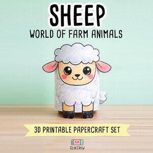 Sheep Printable Paper Craft | 3D Printable DIY Craft for Kids | Farm Animals | Classroom Homeschool Fine Motor Activity | Color Cut and Glue imagen 1
