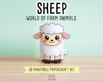 Sheep Printable Paper Craft | 3D Printable DIY Craft for Kids | Farm Animals | Classroom Homeschool Fine Motor Activity | Color Cut and Glue