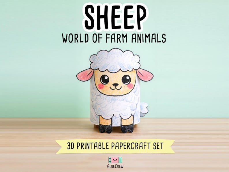 Sheep Printable Paper Craft | 3D Printable DIY Craft for Kids | Farm Animals | Classroom Homeschool Fine Motor Activity | Color Cut and Glue imagen 1