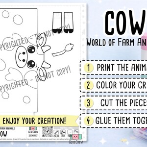 Cow 3D Paper Craft | Printable Kids Paper Craft Activity | Barnyard Habitat | Teacher School Homeschool Habitat Unit | Kids Craft DIY Craft afbeelding 2