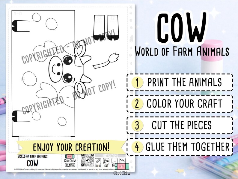 Cow 3D Paper Craft | Printable Kids Paper Craft Activity | Barnyard Habitat | Teacher School Homeschool Habitat Unit | Kids Craft DIY Craft afbeelding 2