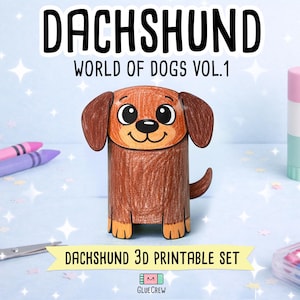 DACHSHUND Dog Paper Craft Printable 3D DIY Kit for Kids, Cute Puppy Activity for Preschool, Home Schooling & School Teaching image 1