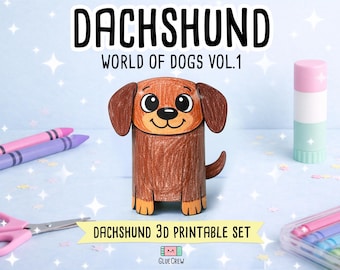 Taxhund Papperspyssel Utskrivbart 3D DIY-kit för barn, Söt valpaktivitet för förskola, hemundervisning och skolundervisning