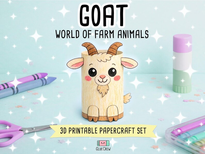 Goat DIY Printable Paper Craft | 3D Printable DIY Craft for Kids | Farm Animals | Teacher School Homeschool Habitat Unit | Science Project image 1