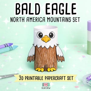 Bald Eagle 3D Paper Craft, Printable DIY Animal Kit, Fun Unit Study Resource, Easy Kindergarten Geography Project image 1