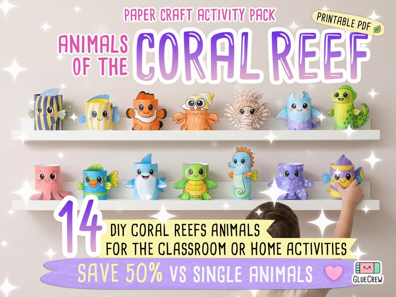 animals of the coral reef paper craft for kids