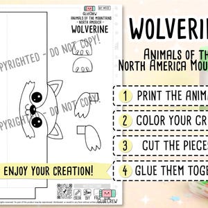 Wolverine Mountain 3D Paper Craft | Printable Animal Craft for Kids | Mountain Animals | Preschool Classroom Homeschool Activity | DIY Craft image 2