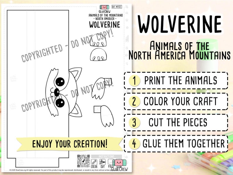 Wolverine Mountain 3D Paper Craft | Printable Animal Craft for Kids | Mountain Animals | Preschool Classroom Homeschool Activity | DIY Craft image 2