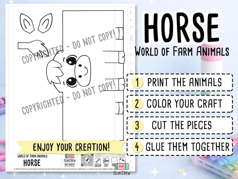 Horse DIY Printable Paper Craft | 3D Printable DIY Craft for Kids | Farm Classroom | Classroom Homeschool Fine Motor Activity | Kids Craft image 2