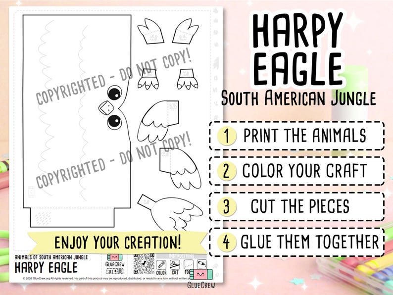 Harpy Eagle Printable Craft for Kids | DIY Paper Craft for Classroom | Jungle Habitat | Classroom Homeschool Fine Motor Activity | DIY Craft image 2