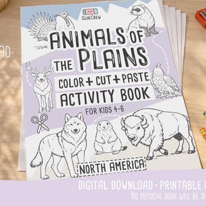 cover of the Animals of American Plains Kids Activity Book, Color & Cut and Paste