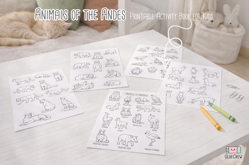 Animals of the Andes, educational activity and coloring pages, andes animals, homeschool resources and cut and paste, Printable (PDF) Bild 2