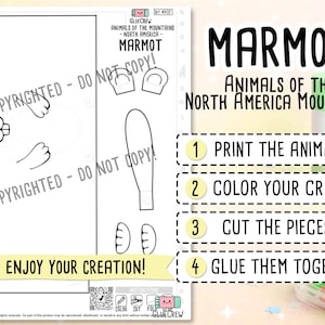 Marmot Printable Paper Craft | 3D Printable DIY Craft for Kids | Mountain Habitat | Teacher School Homeschool Habitat Unit | Habitat Diorama image 2