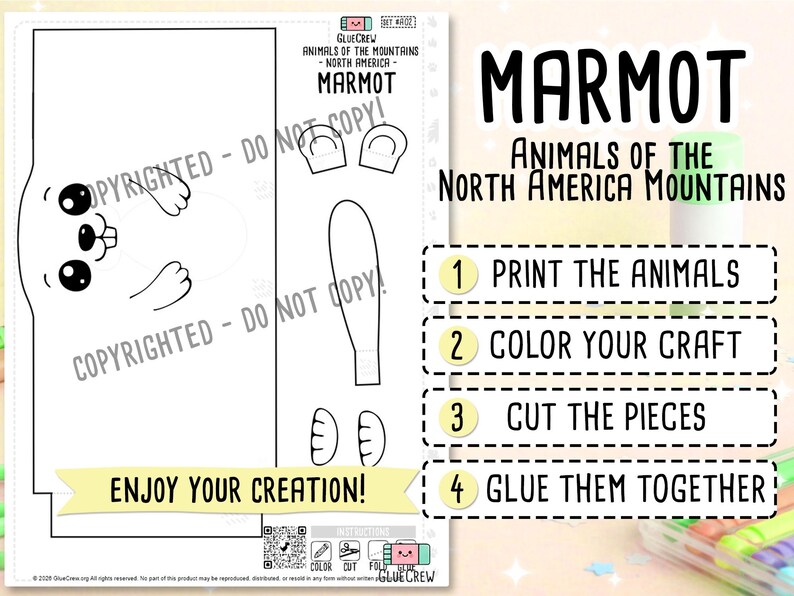 Marmot Printable Paper Craft | 3D Printable DIY Craft for Kids | Mountain Habitat | Teacher School Homeschool Habitat Unit | Habitat Diorama image 2