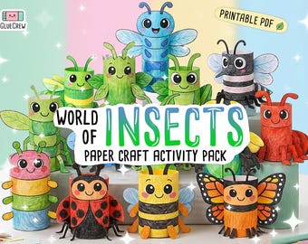 Insects Paper Craft Activity Pack - 14 DIY 3D Bugs for Classroom Homeschool Printable Fun