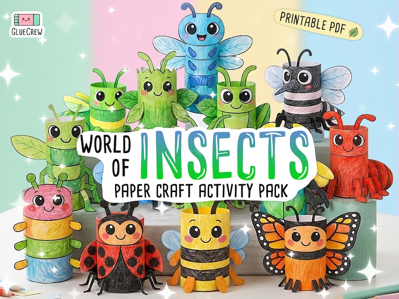 Insects Paper Craft Activity Pack - 14 DIY 3D Bugs for Classroom Homeschool Printable Fun bild 1