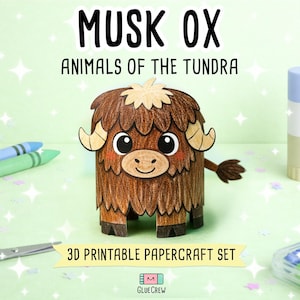 Musk Ox 3D Printable Paper Craft | Printable Kids Paper Craft Activity | Arctic Animals | Preschool Classroom Homeschool Activity DIY Craft imagem 1