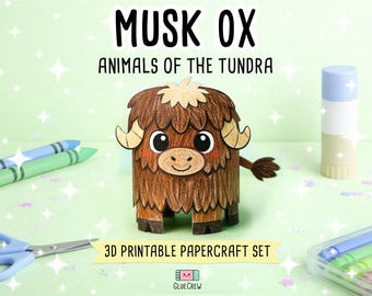 Musk Ox 3D Printable Paper Craft | Printable Kids Paper Craft Activity | Arctic Animals | Preschool Classroom Homeschool Activity DIY Craft