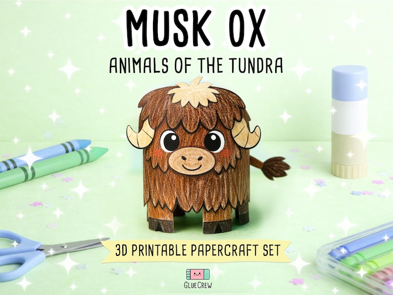 Musk Ox 3D Printable Paper Craft | Printable Kids Paper Craft Activity | Arctic Animals | Preschool Classroom Homeschool Activity DIY Craft imagem 1
