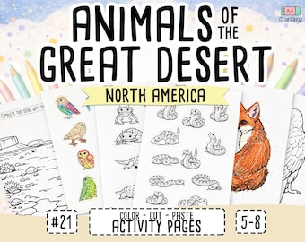 Animals of the Great Desert, educational activity and coloring pages, desert animals, homeschool resources and cut and paste, Printable PDF