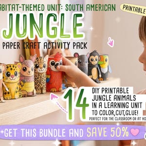Jungle Animals 3D Paper Craft Activity Pack | 14 DIY South American Animal Crafts for Kids | Science Thematic Unit and Habitat Activity image 2