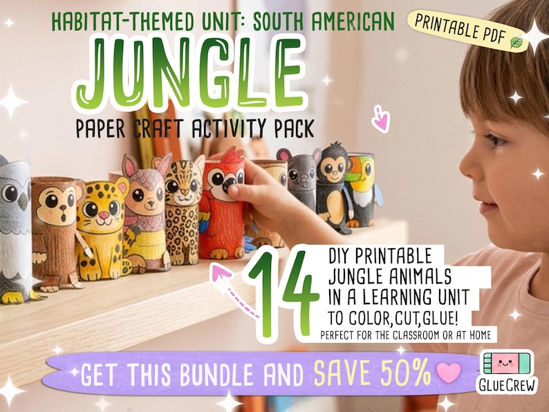 Jungle Animals 3D Paper Craft Activity Pack | 14 DIY South American Animal Crafts for Kids | Science Thematic Unit and Habitat Activity image 2