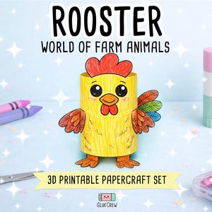 Rooster 3D Paper Craft | DIY Paper Craft for Classroom | Farm Habitat | Preschool Classroom Homeschool Activity | PDF Printable Kids Craft imagen 1