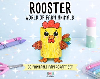 Rooster 3D Paper Craft | DIY Paper Craft for Classroom | Farm Habitat | Preschool Classroom Homeschool Activity | PDF Printable Kids Craft
