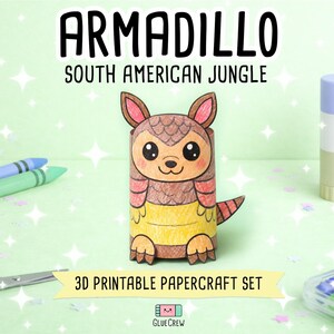 Nine-banded Armadillo Printable Paper Craft | 3D Printable DIY Craft for Kids | South American Jungle | Teacher School Homeschool Habitat imagem 1