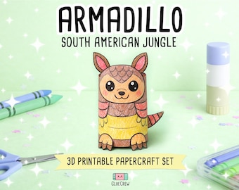 Nine-banded Armadillo Printable Paper Craft | 3D Printable DIY Craft for Kids | South American Jungle | Teacher School Homeschool Habitat