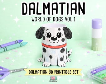 DALMATIAN Dog Paper Craft Printable 3D DIY Kit for Kids, Cute Puppy Activity for Preschool, Home Schooling & School Teaching