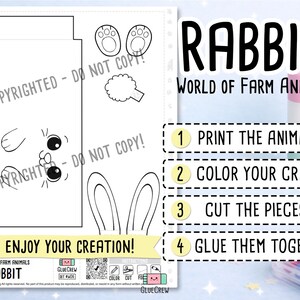 Rabbit Printable Paper Craft | 3D Printable DIY Craft for Kids | Farm Habitat | Teacher School Homeschool Habitat Unit | Home Learning image 2
