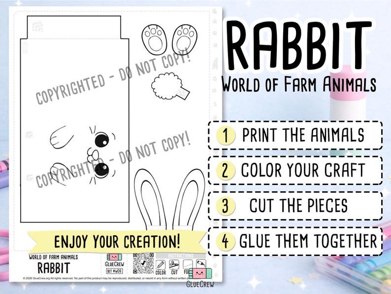 Rabbit Printable Paper Craft | 3D Printable DIY Craft for Kids | Farm Habitat | Teacher School Homeschool Habitat Unit | Home Learning image 2