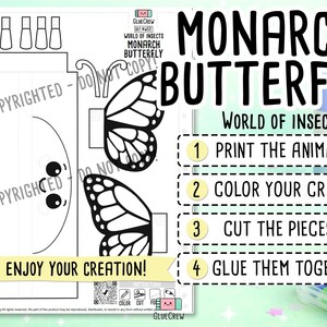 Monarch Butterfly Printable Paper Craft, Cute 3D Kids DIY Kit, Montessori Science Activity, Educational Fun for Home Learning image 2
