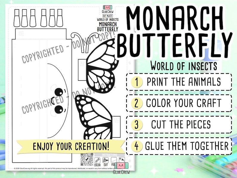 Monarch Butterfly Printable Paper Craft, Cute 3D Kids DIY Kit, Montessori Science Activity, Educational Fun for Home Learning image 2