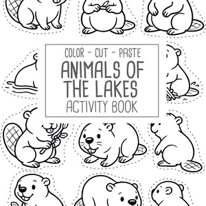 Animals of Lakes, preschool busy book and cut and paste, freshwater animals, toddler worksheets and coloring printables, Printable PDF image 19