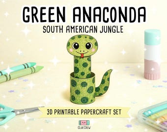 Green Anaconda Printable Craft for Kids | 3D Printable DIY Craft for Kids | South American Jungle | Classroom Homeschool Fine Motor Activity