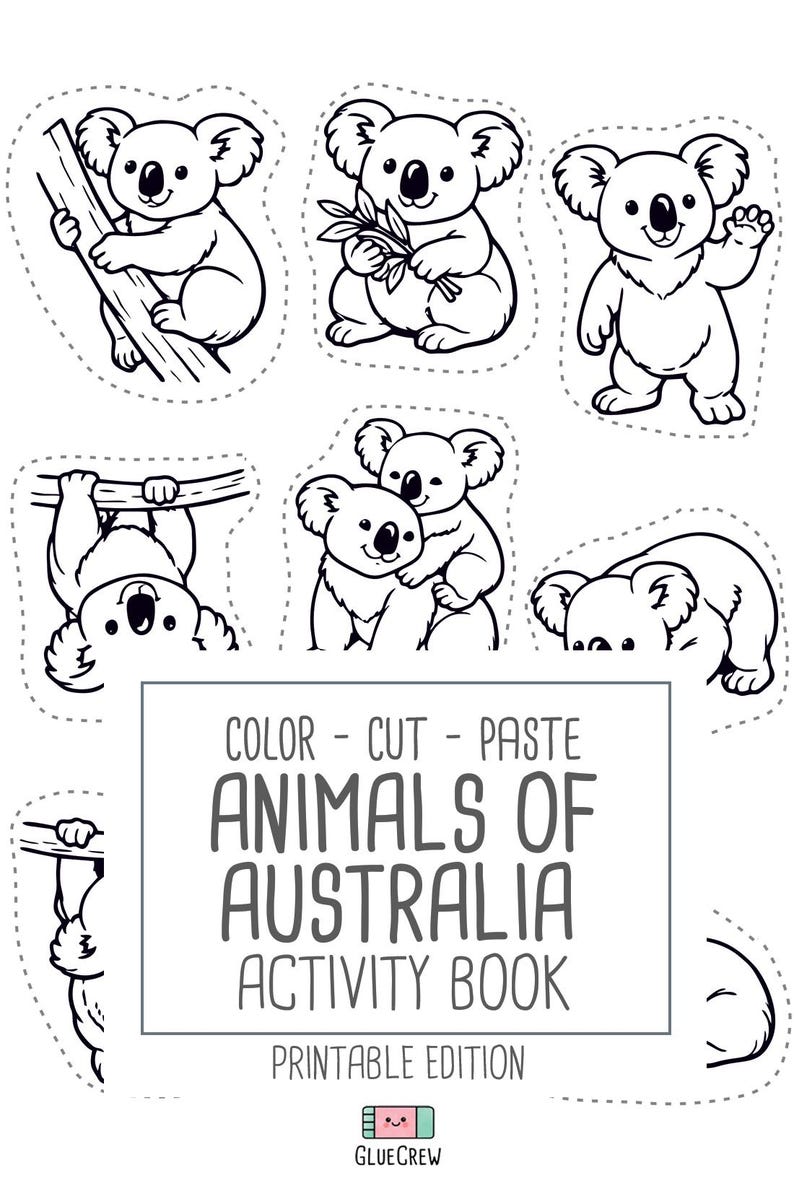 Australia Animals Activity Book | Kids Coloring, Cut & Paste (PDF Printable) image 17