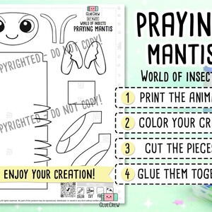 PRAYING MANTIS 3D Paper Craft Kit, Easy Printable Kids Craft for Educational DIY Preschool Activity - Insect Unit for learning image 2