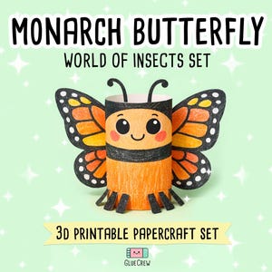 Monarch Butterfly Printable Paper Craft, Cute 3D Kids DIY Kit, Montessori Science Activity, Educational Fun for Home Learning