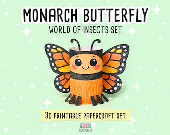 Monarch Butterfly Printable Paper Craft, Cute 3D Kids DIY Kit, Montessori Science Activity, Educational Fun for Home Learning