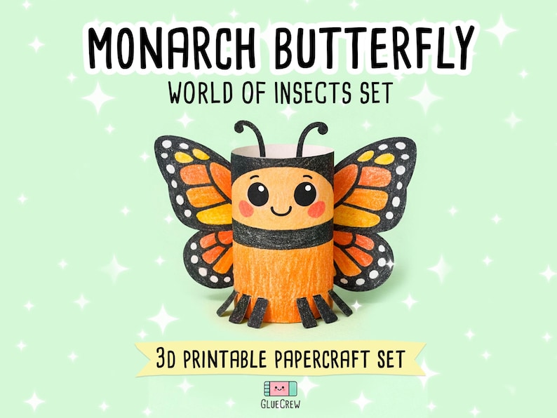 Monarch Butterfly Printable Paper Craft, Cute 3D Kids DIY Kit, Montessori Science Activity, Educational Fun for Home Learning image 1