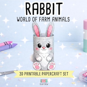 Rabbit Printable Paper Craft | 3D Printable DIY Craft for Kids | Farm Habitat | Teacher School Homeschool Habitat Unit | Home Learning image 1