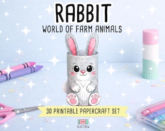 Rabbit Printable Paper Craft | 3D Printable DIY Craft for Kids | Farm Habitat | Teacher School Homeschool Habitat Unit | Home Learning