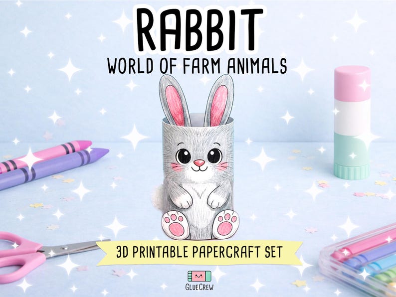 Rabbit Printable Paper Craft | 3D Printable DIY Craft for Kids | Farm Habitat | Teacher School Homeschool Habitat Unit | Home Learning image 1