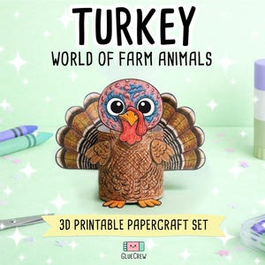 Turkey 3D Printable Paper Craft | DIY Paper Craft for Classroom | Farm Animals | Classroom Homeschool Fine Motor Activity | Home Learning Bild 1