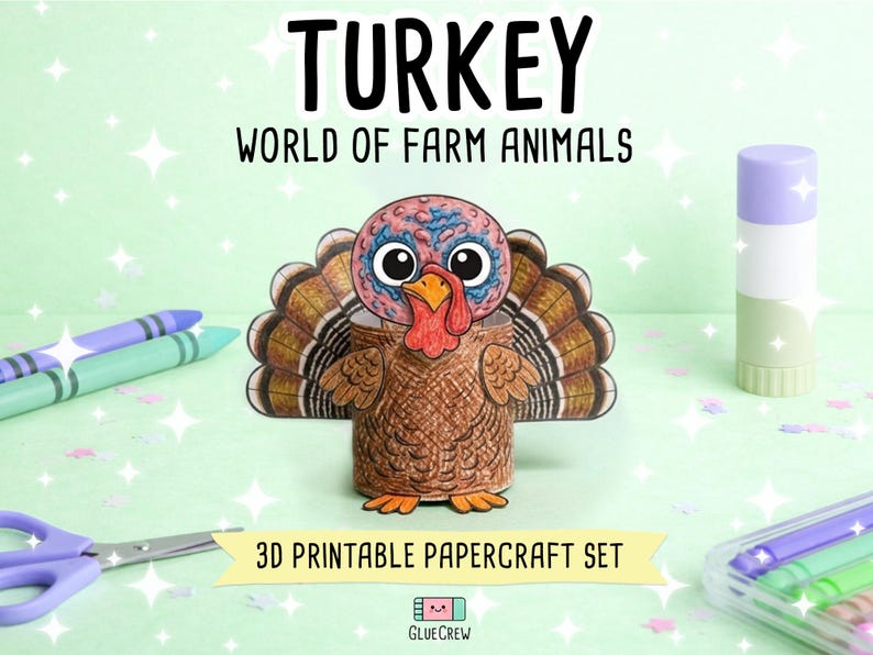 Turkey 3D Printable Paper Craft | DIY Paper Craft for Classroom | Farm Animals | Classroom Homeschool Fine Motor Activity | Home Learning Bild 1